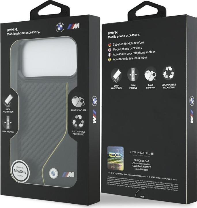 Actual product image BMW Case M Carbon Line & Logo MagSafe for iPhone 17 Pro Max yellow (Apple iPhone 17 Pro Max)
