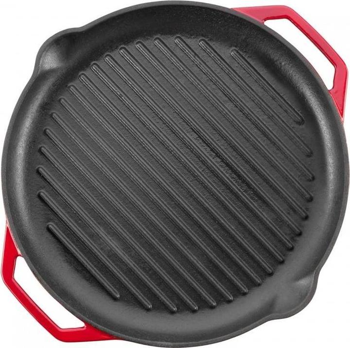 Actual product image Enameled Ribbed Cast Iron Frying Pan Red (Frying pan, Cast iron)