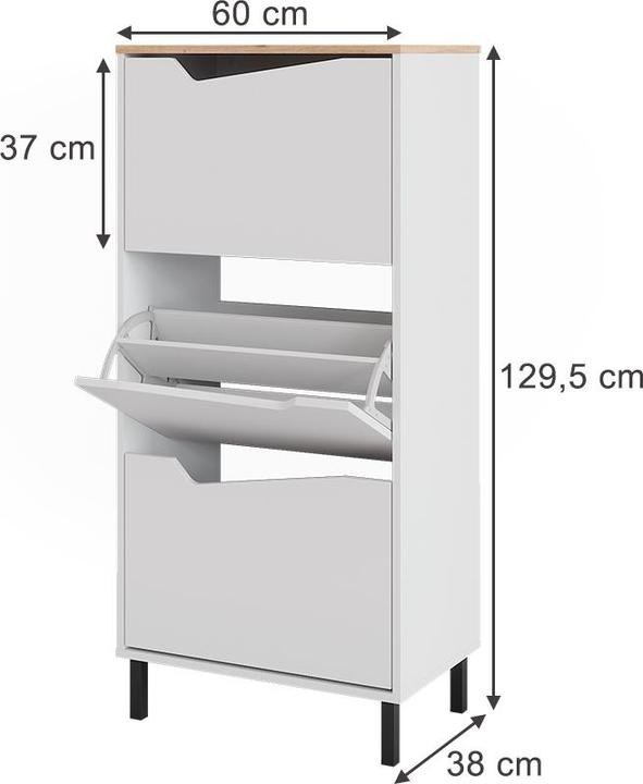 Produktbild Vicco Schuhkipper Marelle, Weiss/Artisan, 60 x 129.5 cm mit 3 Fächern (60 x 38 x 129.50 cm)