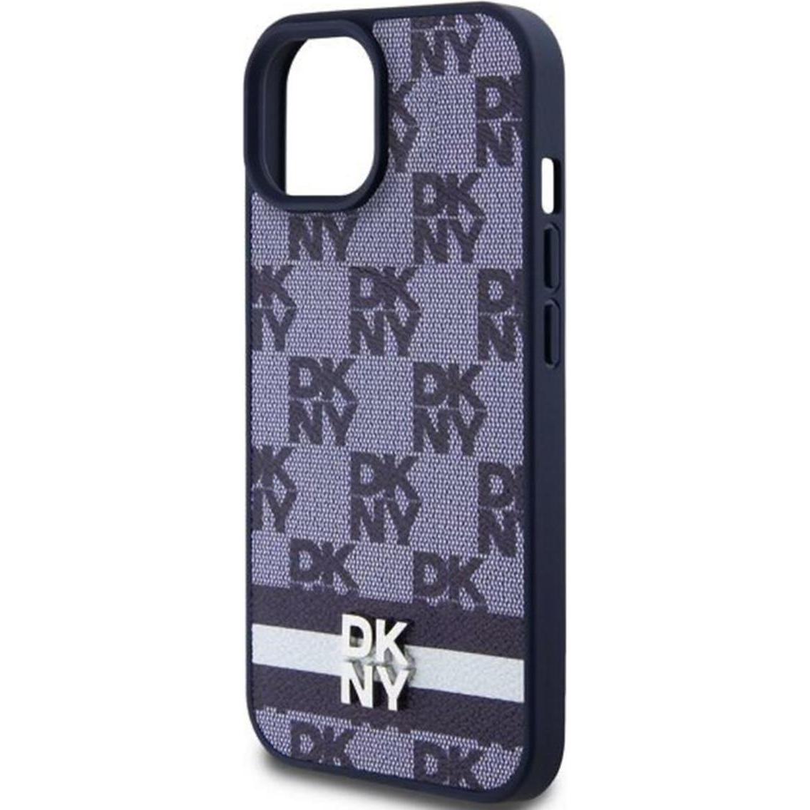 Thumbnail - DKNY PU Leather Checkered Pattern and Stripe Case for iPhone 15 Blue (Apple iPhone 15), Smartphone Hülle, Blau