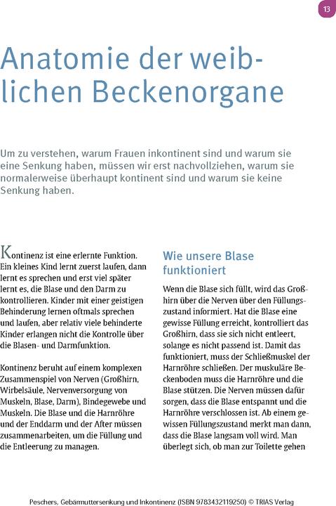 Produktbild Frauengesundheit: Gebärmuttersenkung und Inkontinenz (Deutsch, Ursula Peschers, 2024)