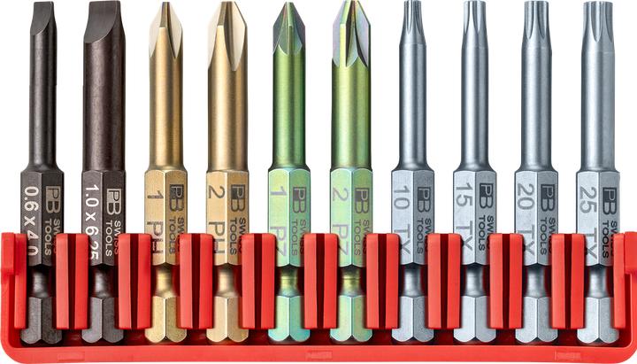 Actual product image PB Swiss Tools Jeu d'embouts PB E6.702 CN BitBlock avec 10 embouts (TX25, PH2, PZ2, TX10, PH1, TX15, PZ1, SL4, TX20, SL 2)