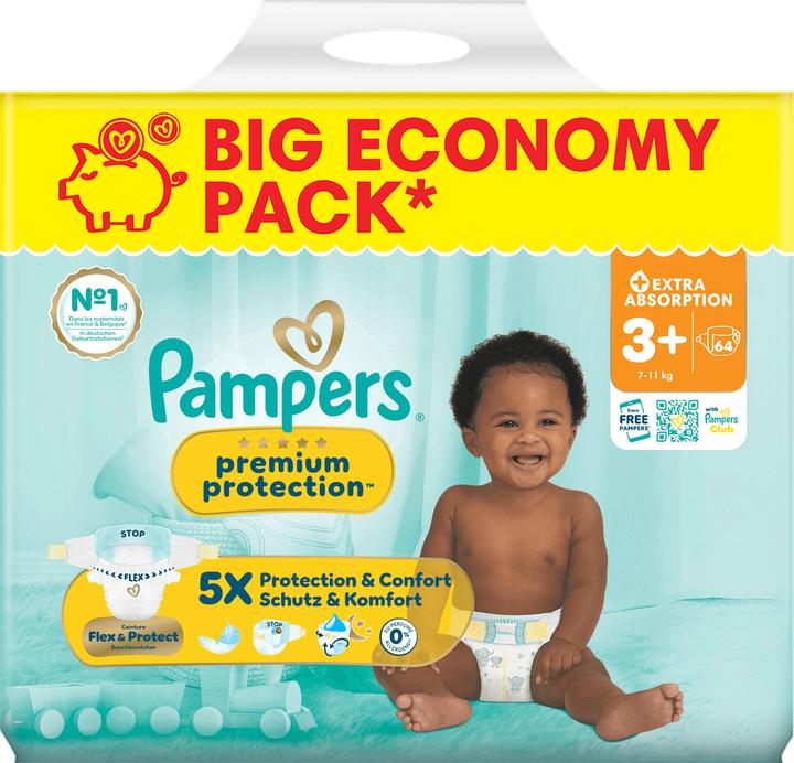 Immagine prodotto Pampers Premium Protection Gr.3+ Midi Plus 7-11kg Big Windeln Eco Pack 64 Stück (64 pz.)