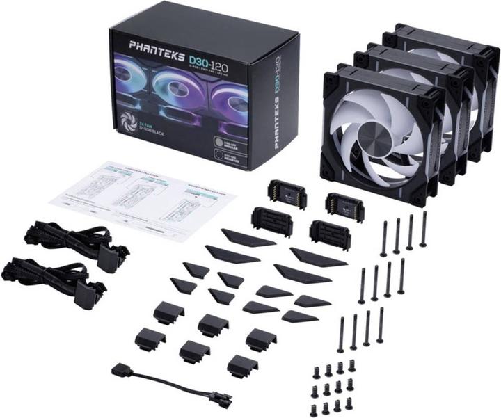 Actual product image Phanteks D30 PWM Regular Airflow D-RGB Fan, 3-pack - 120mm, black (120 mm, 3 x)