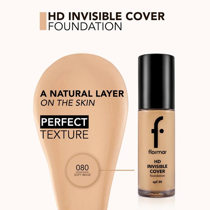 Produktbild Flormar Foundation HD Invisible Cover 080 Soft Beige / 30 ml