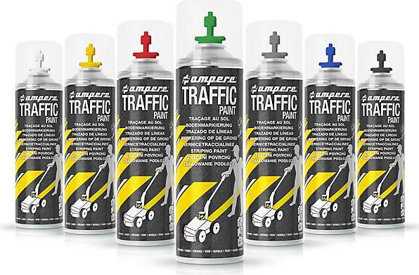 Immagine prodotto Ampere Set di vernici traccialinee, macchinetta traccialinee con 12 bombolette Traffic