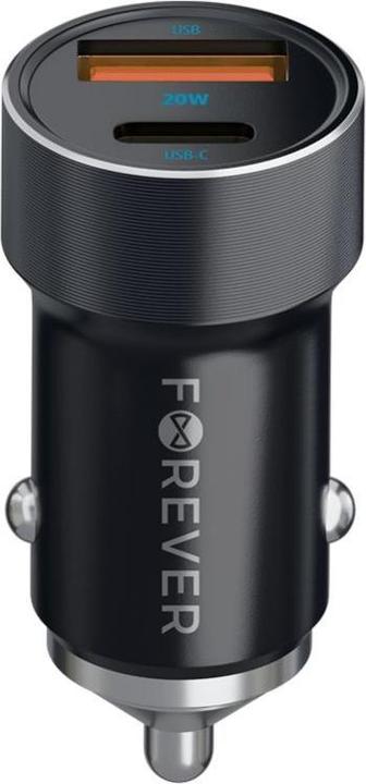 Actual product image Forever CC-06 PD QC car charger 1x USB-C 1x USB 20W black + USB-C - USB-C cable 60W