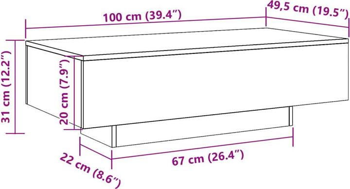 Image du produit vidaXL Couchtisch (49.50 x 100 x 31 cm)