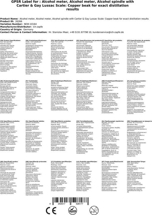 Actual product image Ich-zapfe Alkoholmeter mit Cartier & Gay Lussac Skala