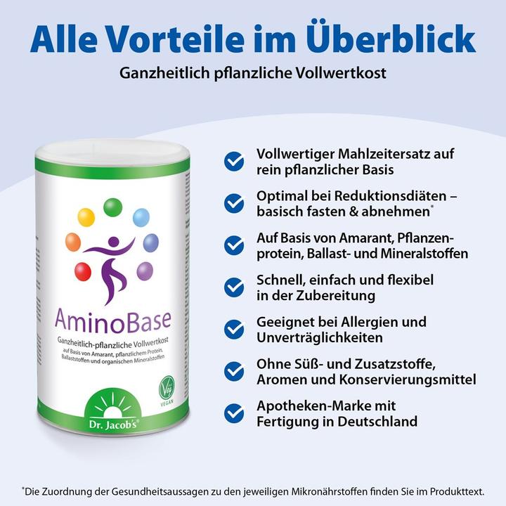 Nährwerte und Zutaten Dr. Jacob's AminoBase Plv (1 Stück, Pulver, 418 g)