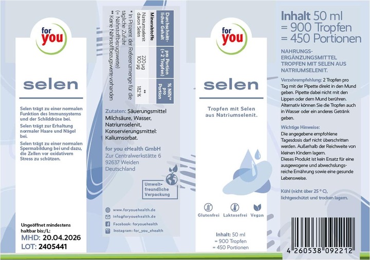 Nutritional values and ingredients For You selenium liquid (1 Piece, Liquid)