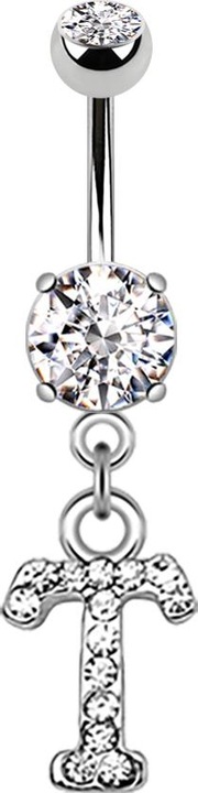 Immagine prodotto Star Piercing Banana in argento con ciondolo in cristallo lettera T (Ottone, Acciaio chirurgico 316L)