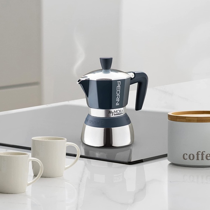 Actual product image Pedrini MyMoka - aluminum induction polished / gray ring 2 cups (2 T.)