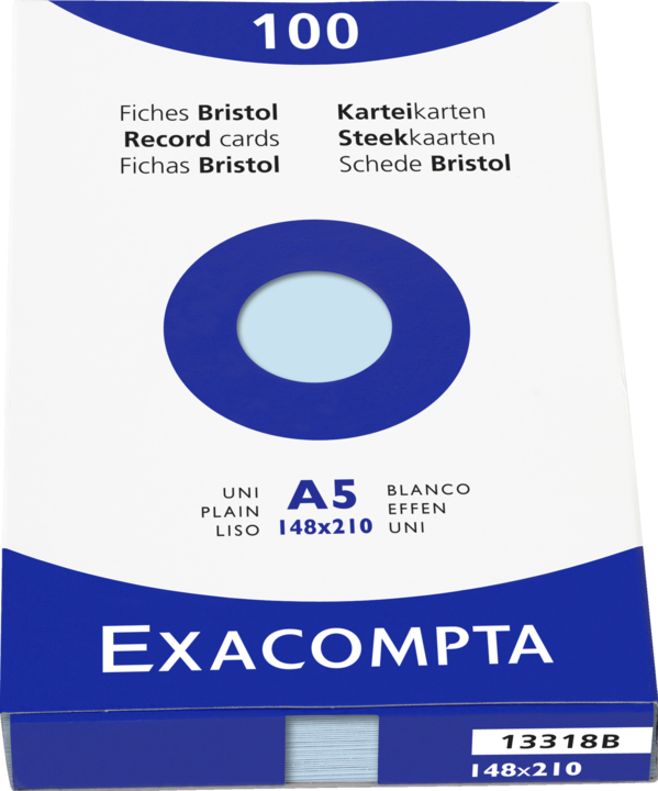 Image du produit Exacompta Fiches vierges bleues, 100 (A5, 205 g/m², 100 x)