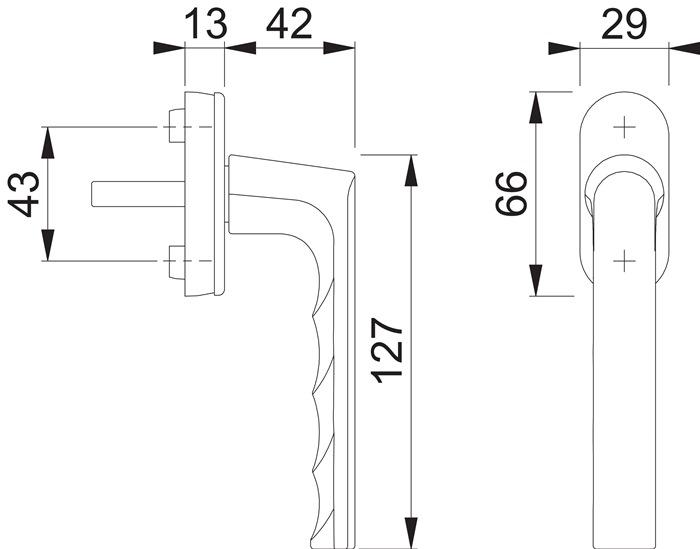 Produktbild Hoppe Fenstergriff Hamburg 0700L/U26 Aluminium F9714M schwarz matt 32-42 mm Standard (Fenstergriffe)