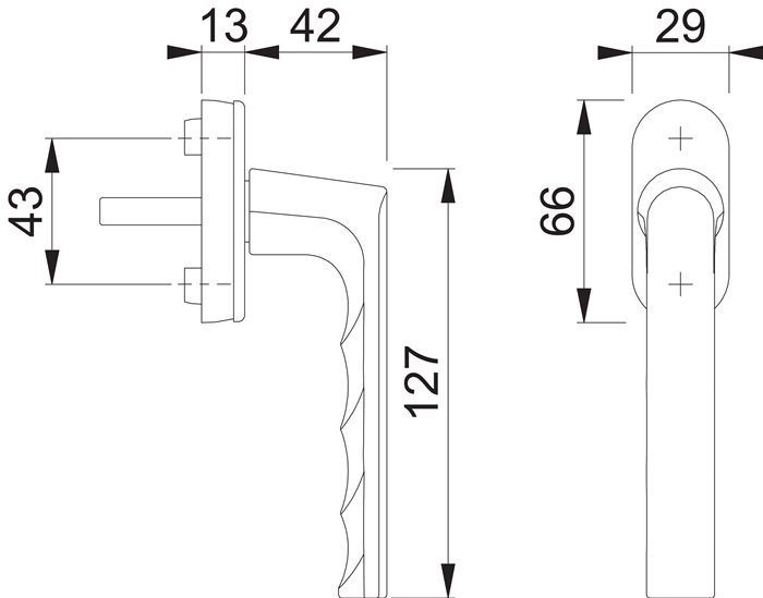 Produktbild Hoppe Fenstergriff Hamburg 0700L/U26 Aluminium F9714M schwarz matt 32-42 mm Standard (Fenstergriffe)