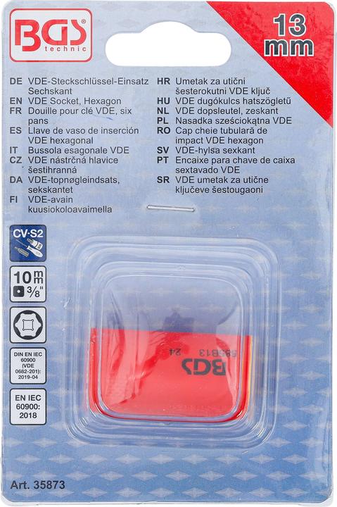 Immagine prodotto BGS VDE-Steckschlüssel-Einsatz Sechskant | Antrieb Innenvierkant 10 mm (3/8") | SW 13 mm (13 mm)