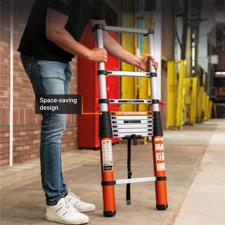 Actual product image Batavia Telescopic ladder 2.93m - Softclose & Anti -slip - Giraffe Air - Suitable for inside and outside.Lig (Telescopic ladder, 293 cm)