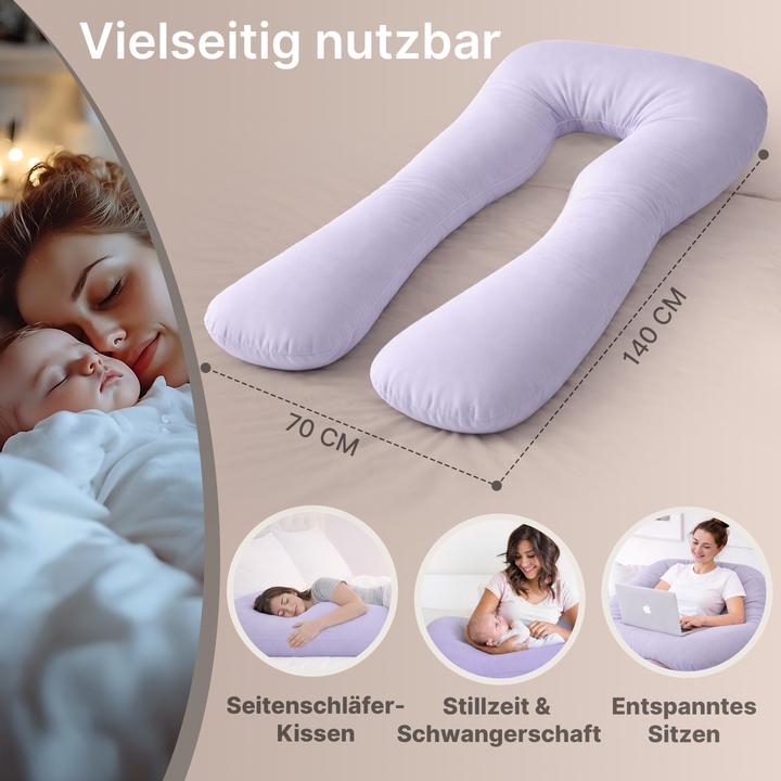 Produktbild Eloneo Seitenschläferkissen mit Bezug, Stillkissen, Schwangerschaftskissen XXL, Lila