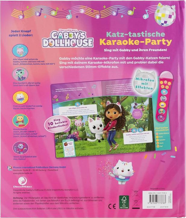 Actual product image Gabby's Dollhouse - Katz-tastische Karaoke Party - De-Luxe-Mikrofonbuch -Pappbilderbuch mit abnehm (German, Phoenix International Publications Germany GmbH, 2024)