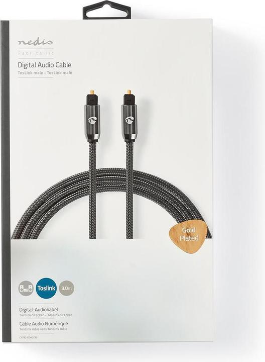 Produktbild Nedis Optisches Audiokabel | Toslink Stecker | Toslink Stecker | 3.00 m | rund | Baumwolle | Gun Met (3 m, TOSLINK)