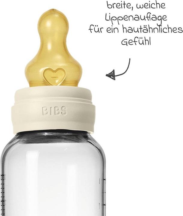 Productafbeelding Bibs - Glass Baby Bottle Round Latex Medium Flow - Ivory - 240 ml (240 ml)