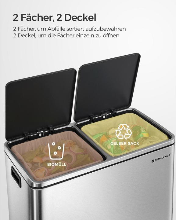 Immagine prodotto Songmics Treteimer 2 x 30 L, Silber, Fassungsvermögen: 60 (60 l)