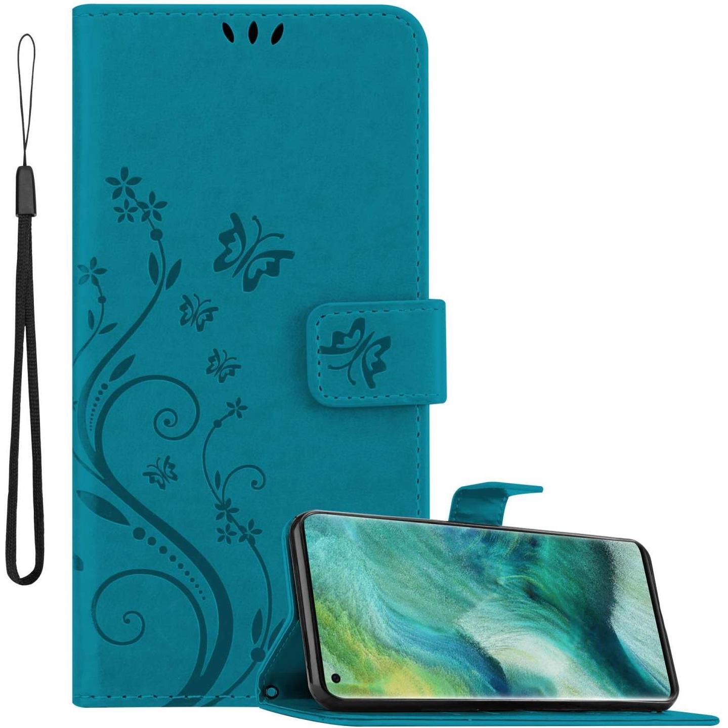 Cadorabo Hülle für Oppo FIND X2 mit Blumen Muster (Oppo Find X2), Smartphone Hülle, Blau