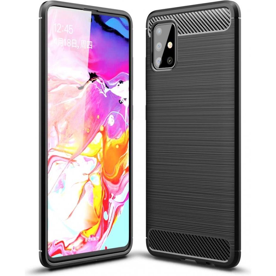 Screenguard Samsung Galaxy A51 4G Hülle Carbon Brushed Soft TPU (Samsung Galaxy A51), Smartphone Hülle, Schwarz