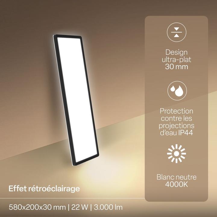 Actual product image B.K.Licht SHALLOW ultraflaches LED Panel, 4000K, IP44, schwarz, 580x200 (3000 lm)