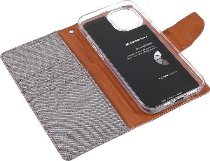 Produktbild iPhone 13 mini - Canvas Stoff Leder Etui grau (Apple iPhone 13 mini)