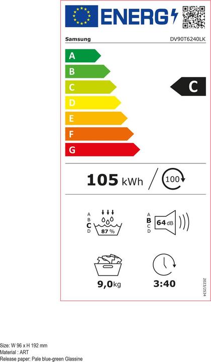 Label énergétique Samsung Wäschetrockner DV6000 9kg (9 kg, Droite)