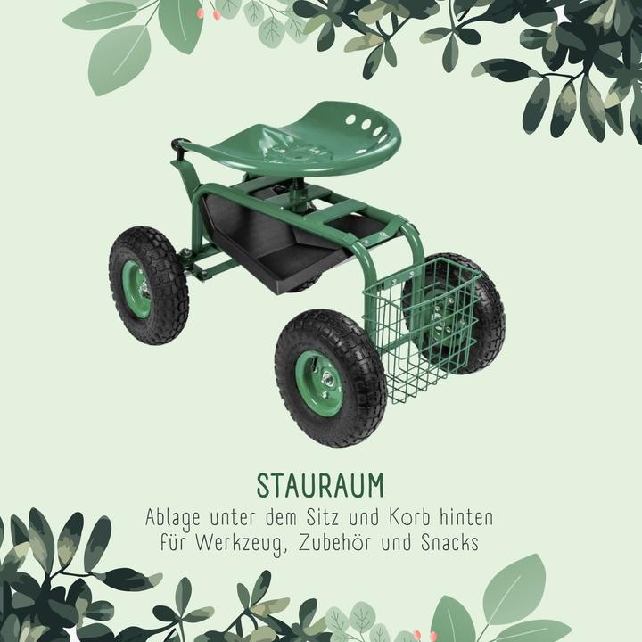 Produktbild Hermex Fahrbarer Gartensitz Rollsitz Gartenhocker Gartenwagen Sitzwagen (130 kg)