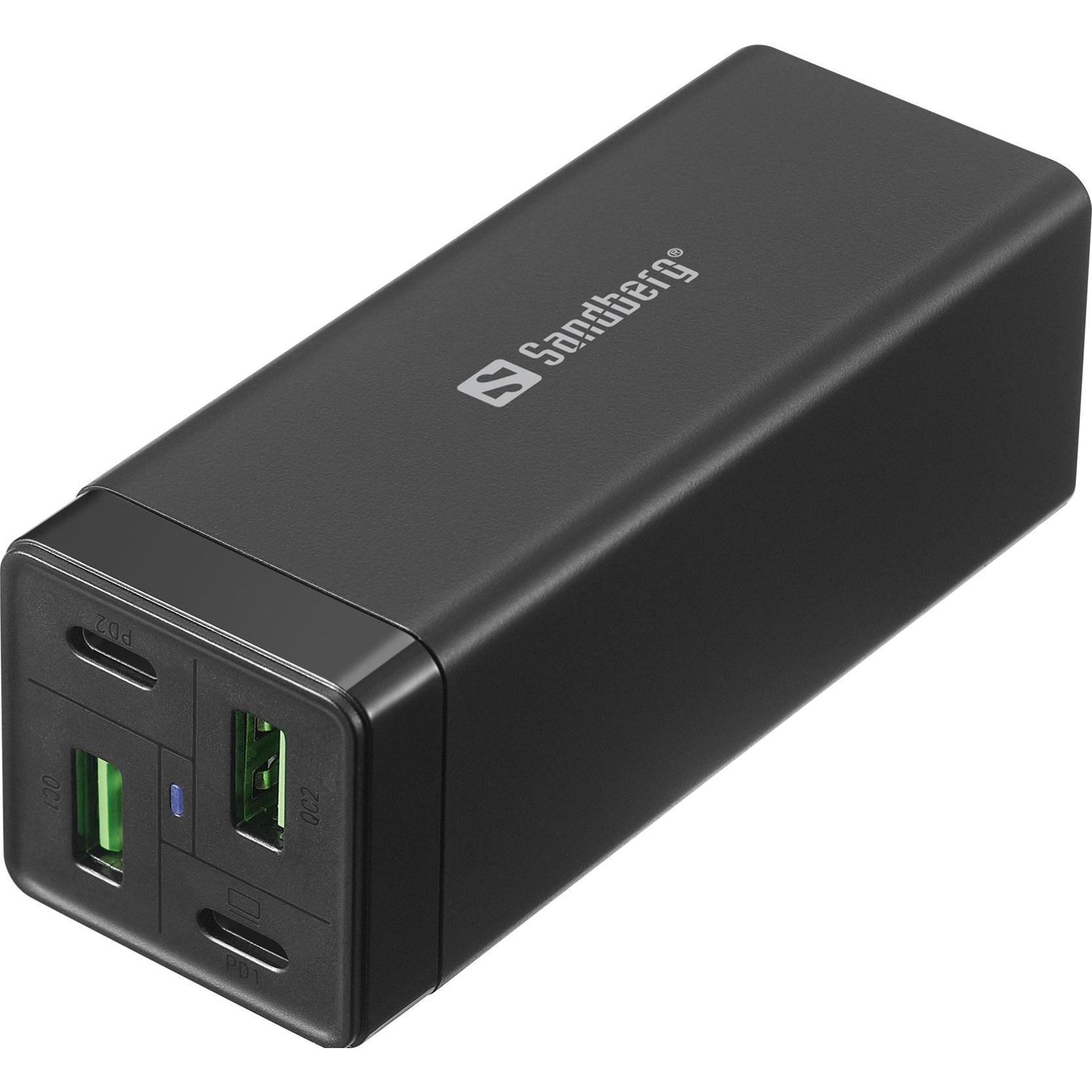 Sandberg 4in1 Charger 2xUSB-C 2xUSB 65W (65 W), USB Ladegerät, Schwarz
