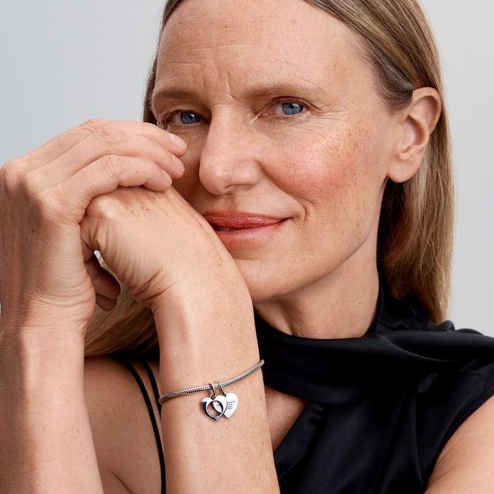 Actual product image Pandora Engravable Heart Magnifying Glass Double Dangle Charm (Sterling silver 925)