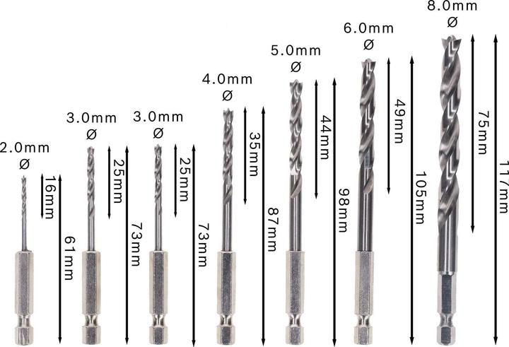 Productafbeelding Bosch Professional Zubehör Houtdraaiboor (2 mm, 3 mm, 4 mm, 5 mm, 6 mm, 8 mm)