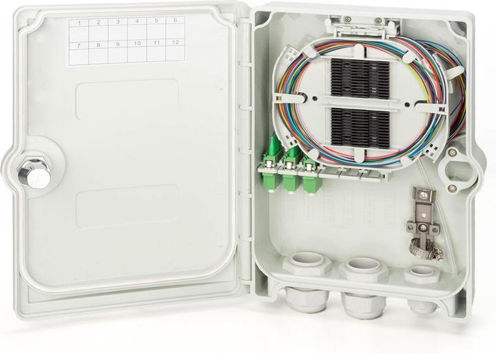 Produktbild Digitus FTTH-Verteilerbox, Singlemode, LC-APC Vorkonfektionierte Kupplungen, Pigtails