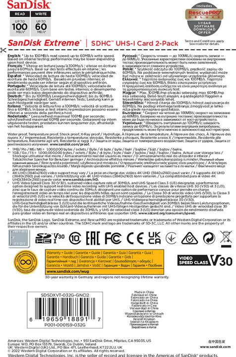 Productafbeelding SanDisk Extreme SDHC /s UHS-I (32 GB, SDHC, U3, UHS-I)