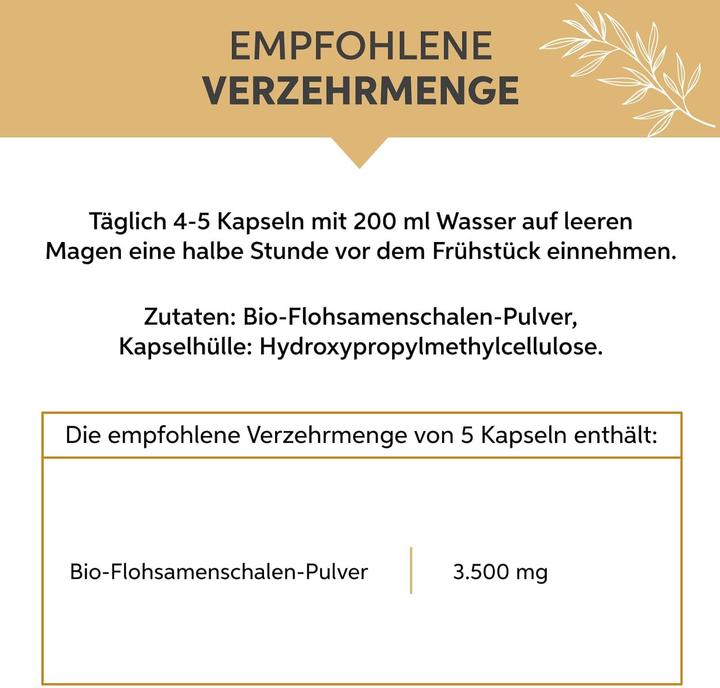 Valeurs nutritives et ingrédients Eltabia Coquilles de psyllium (500 pièce(s), Capsules)