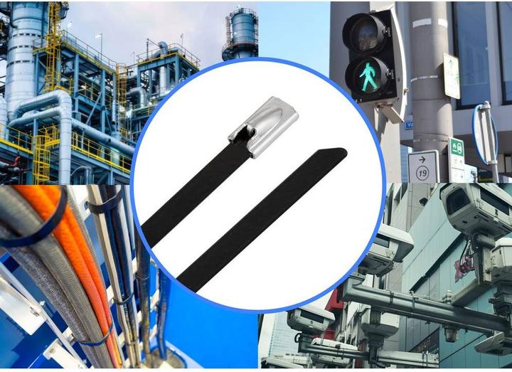 Actual product image Tru Components TC-12647592 Steel cable tie 200 mm 4.6 mm AISI 304 with coating (Metal cable ties, 200 mm, 100 pcs.)