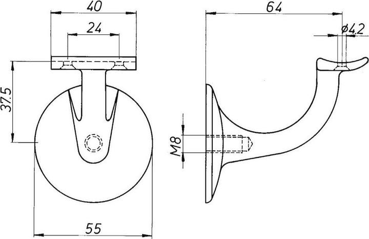 Productafbeelding Deni Leuningsteun roestvrij staal mat Diameter muurplaat 55 mm gebogen steun (Roestvrij staal)