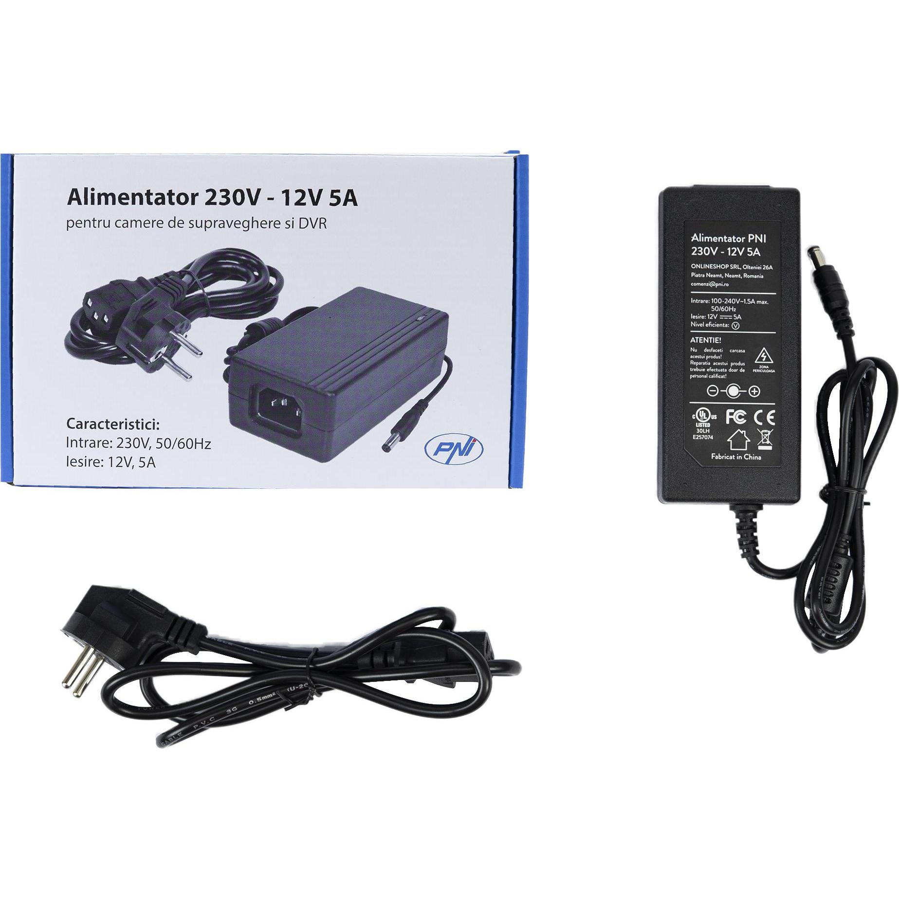 PNI 230V - 12V 5A 60 Watt Netzteil für Überwachungskameras und DVR, Netzwerkkamera Zubehör