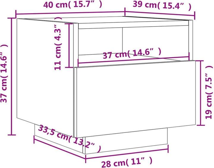 Produktbild vidaXL Nachttisch mit LED-Leuchten Schwarz 40x39x37 cm,Farbe (40 x 39 x 37 cm)