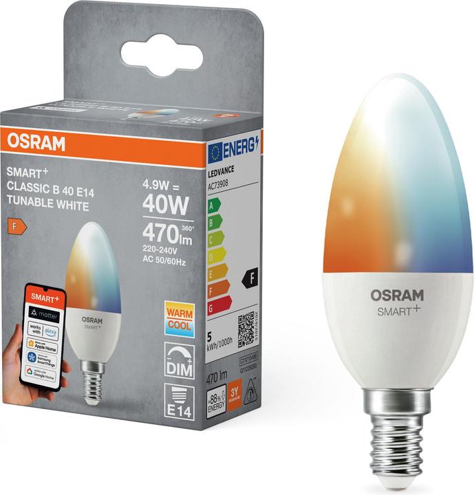 Produktbild Osram SMART+ MATTER CLASSIC shapes Tunable white 4.9W 827...865 TW E14 SINGLE PACK (E14, 470 lm, 4x)