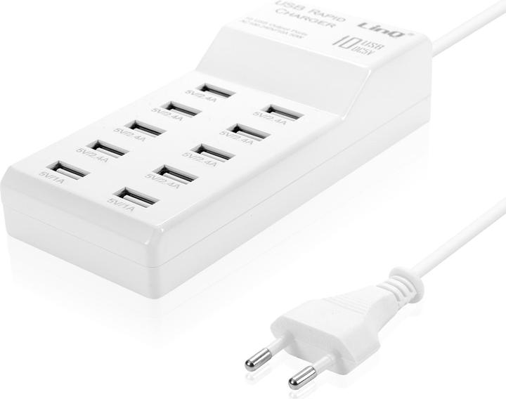 Produktbild LinQ 50W Ladegerät mit 10 Quick Charge USB Anschlüssen kompaktes Design – Weiss (50 W)