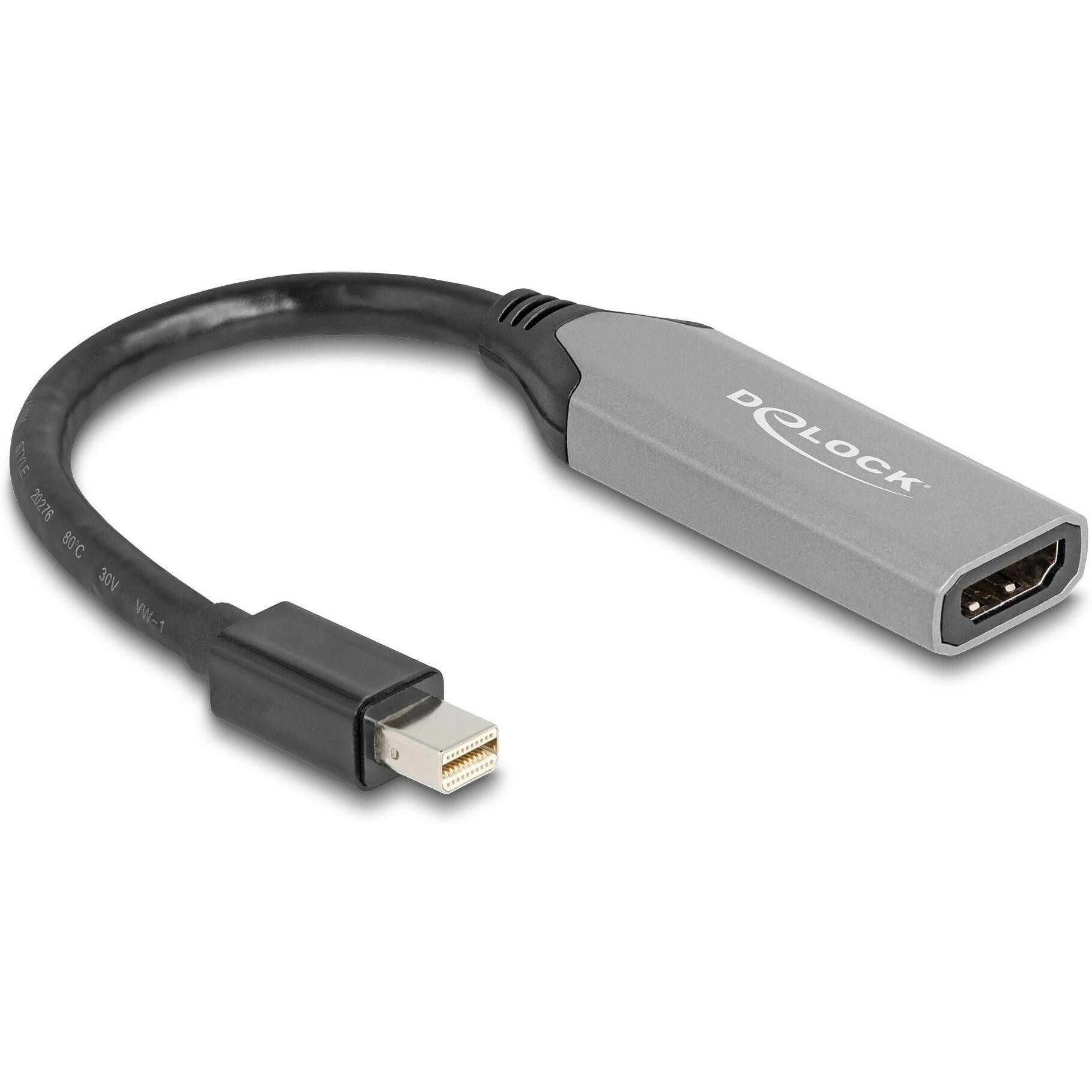 Delock 64331 DisplayPort Adapter Mini DP 1.4 Stecker auf HDMI Buchse (HDMI, 15 cm), Adattatore dati + video, Grigio