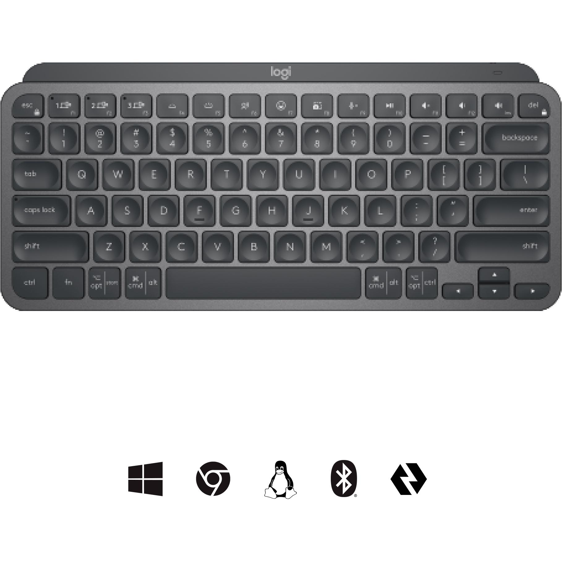 Logitech MX Keys Mini for Business (US, Kabellos, Kabelgebunden), Tastatur, Grau