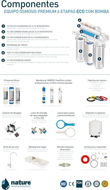 Image du produit Nature Équipement d'osmose inverse 6 niveaux, NSF certifié, membrane 50 GPD, économie d'eau