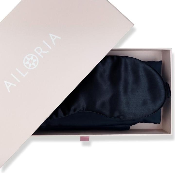 Productafbeelding Ailoria BEAUTY SLEEP SET Zijden Rits Kussensloop (40x60) (zwart) met oogmasker (Kussenhoes, 60 x 40 cm)