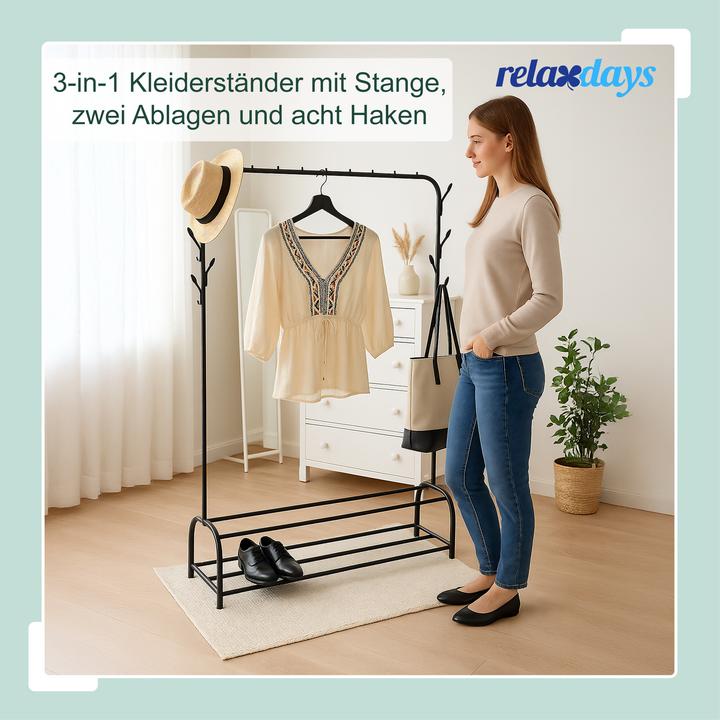 Image du produit Relaxdays - Kleiderständer mit 2 Ablagen, Schwarz, 110 x 40 x 150 cm